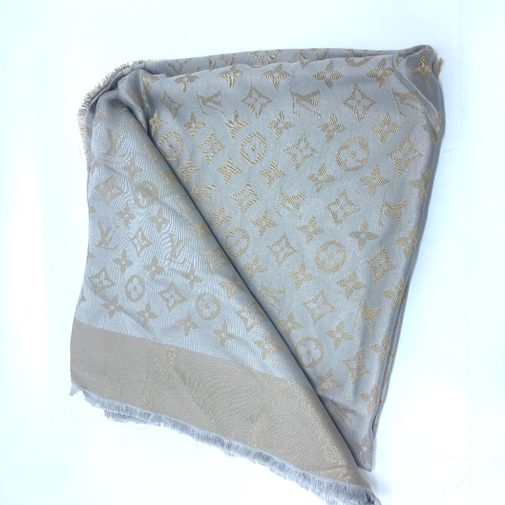 LOUIS VUITTON shawl M75121 silk gray Shoal Monogram Shine Women Used Authentic