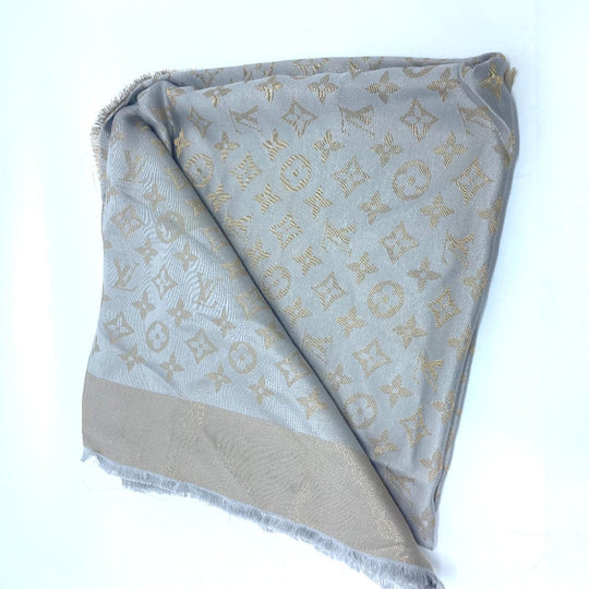 LOUIS VUITTON shawl M75121 silk gray Shoal Monogram Shine Women Used Authentic
