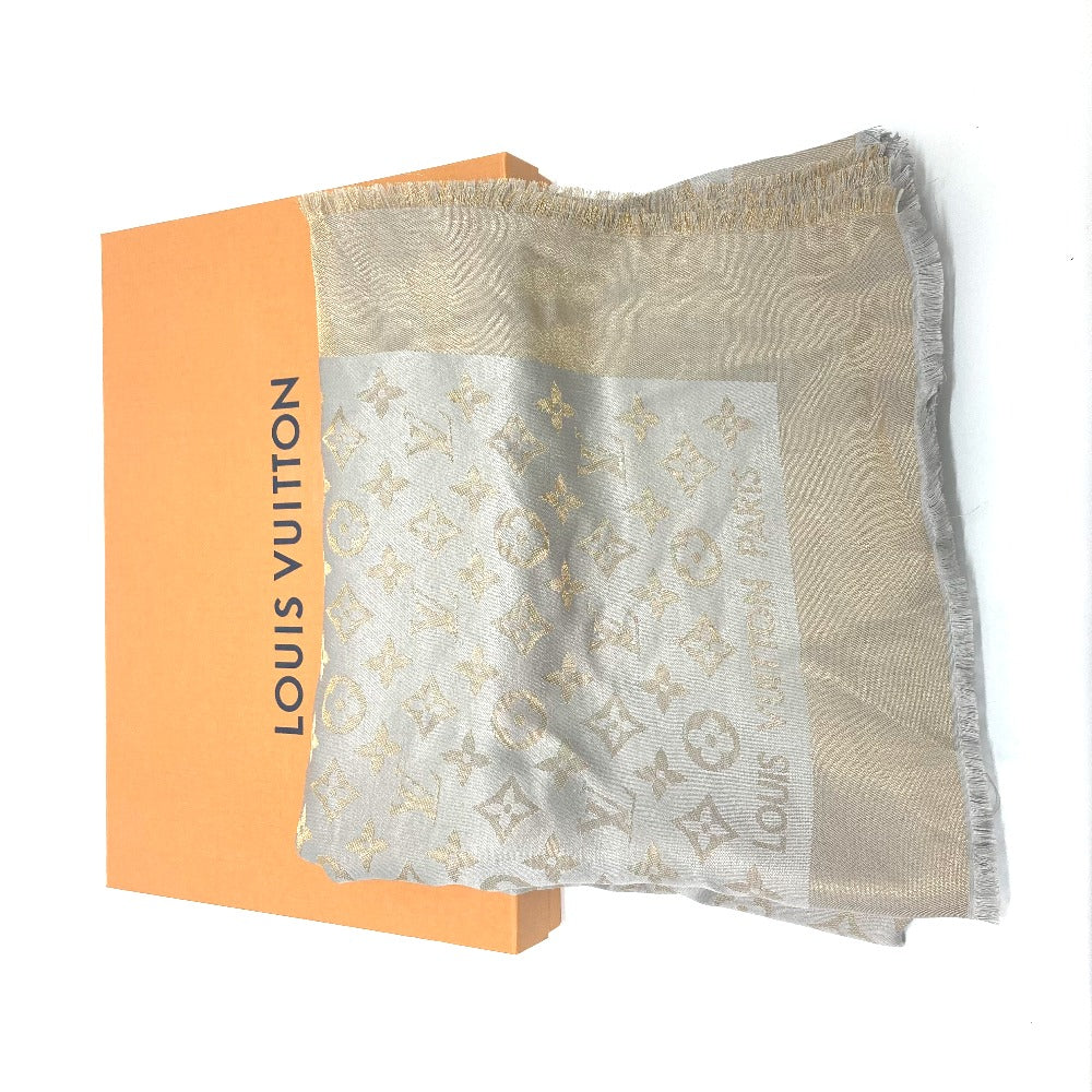 LOUIS VUITTON shawl M75121 silk gray Shoal Monogram Shine Women Used Authentic