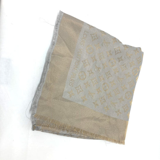 LOUIS VUITTON shawl M75121 silk gray Shoal Monogram Shine Women Used Authentic