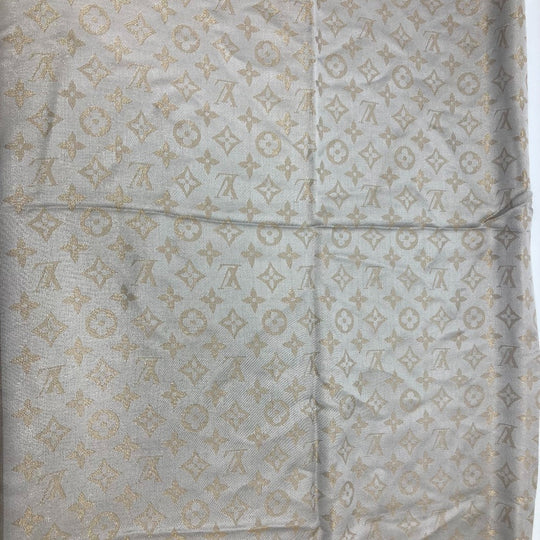 LOUIS VUITTON shawl M75121 silk gray Shoal Monogram Shine Women Used Authentic