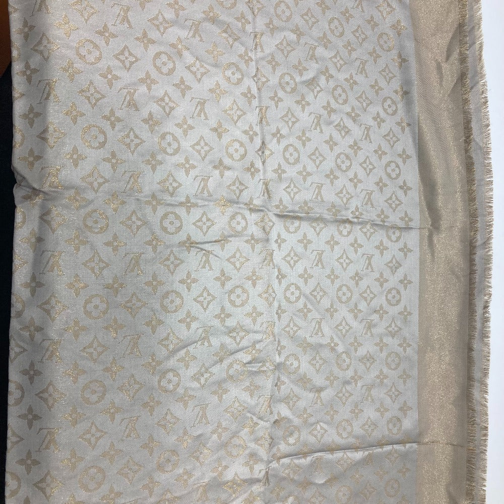 LOUIS VUITTON shawl M75121 silk gray Shoal Monogram Shine Women Used Authentic