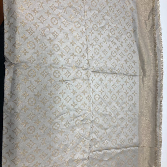 LOUIS VUITTON shawl M75121 silk gray Shoal Monogram Shine Women Used Authentic