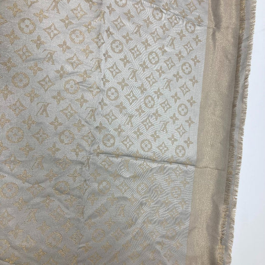 LOUIS VUITTON shawl M75121 silk gray Shoal Monogram Shine Women Used Authentic