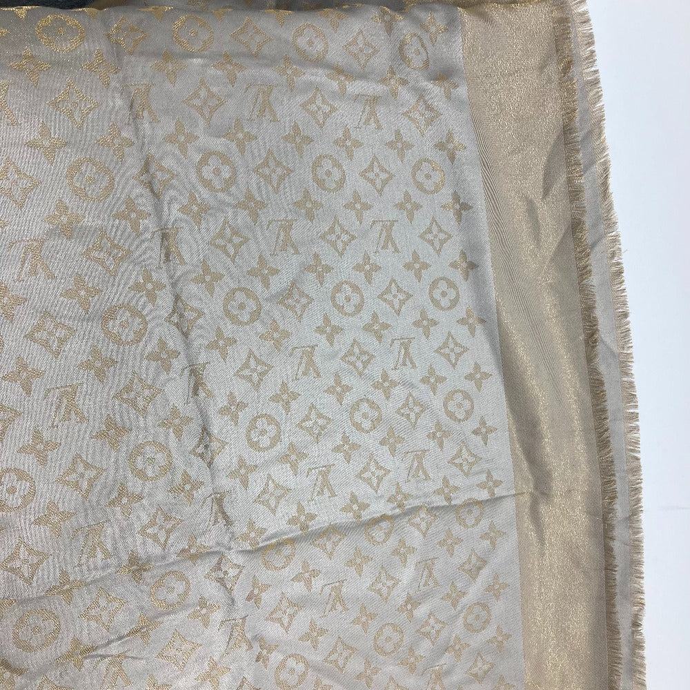 LOUIS VUITTON shawl M75121 silk gray Shoal Monogram Shine Women Used Authentic