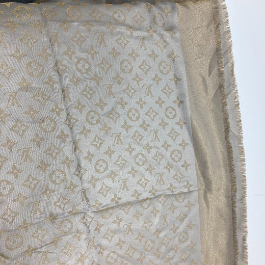 LOUIS VUITTON shawl M75121 silk gray Shoal Monogram Shine Women Used Authentic