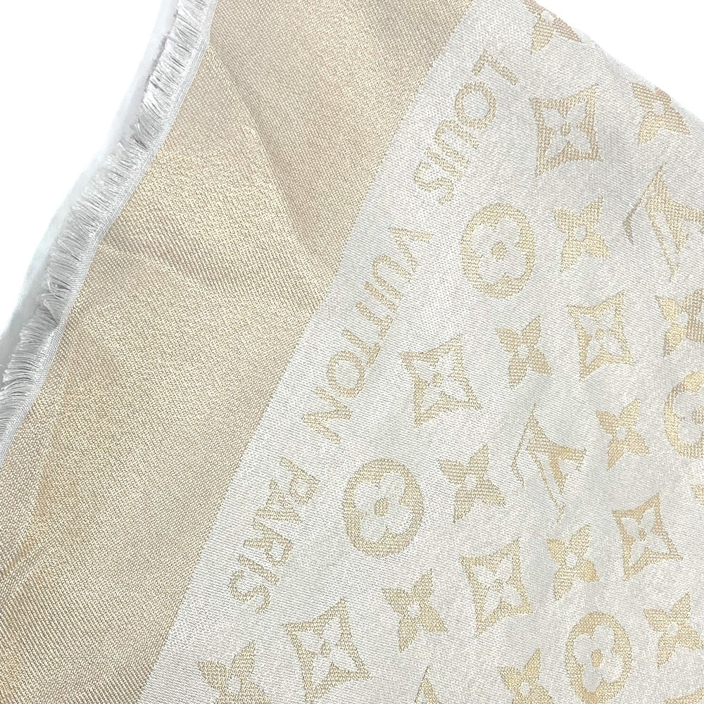 LOUIS VUITTON shawl M75121 silk gray Shoal Monogram Shine Women Used Authentic