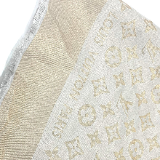 LOUIS VUITTON shawl M75121 silk gray Shoal Monogram Shine Women Used Authentic