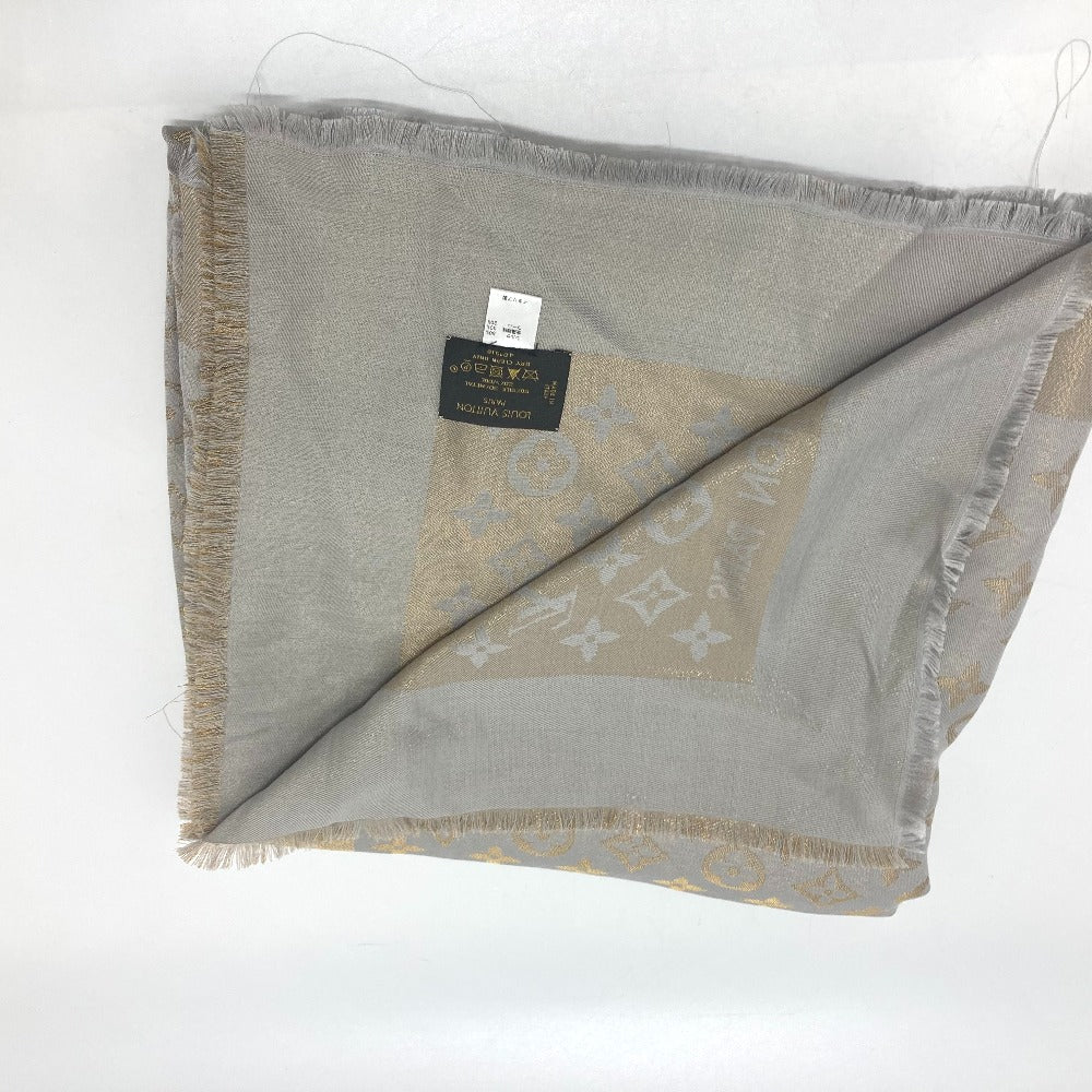 LOUIS VUITTON shawl M75121 silk gray Shoal Monogram Shine Women Used Authentic