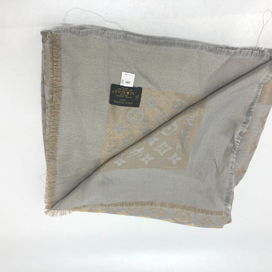 LOUIS VUITTON shawl M75121 silk gray Shoal Monogram Shine Women Used Authentic