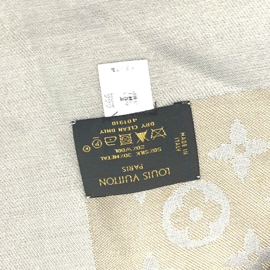 LOUIS VUITTON shawl M75121 silk gray Shoal Monogram Shine Women Used Authentic