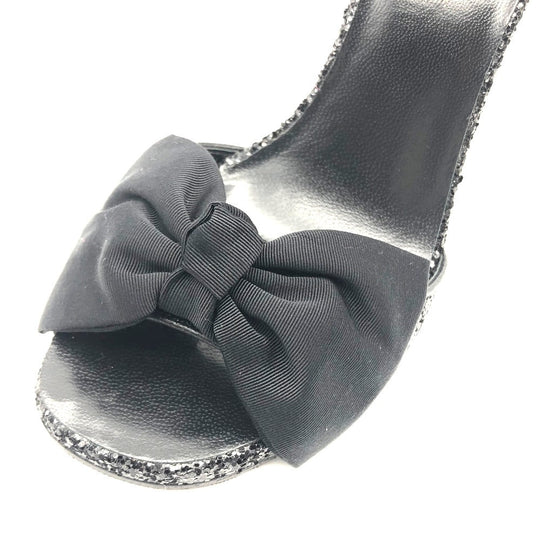 SAINT LAURENT PARIS pumps 438805 Glitter canvas black Ribbon motif Glitter Women 36 Used Authentic
