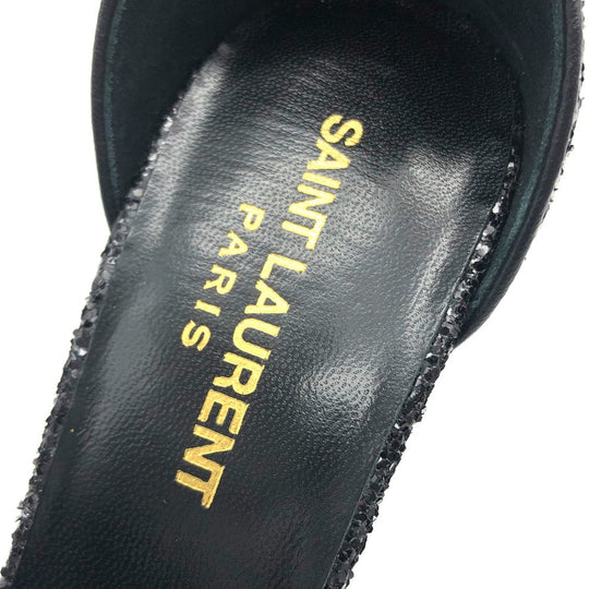 SAINT LAURENT PARIS pumps 438805 Glitter canvas black Ribbon motif Glitter Women 36 Used Authentic