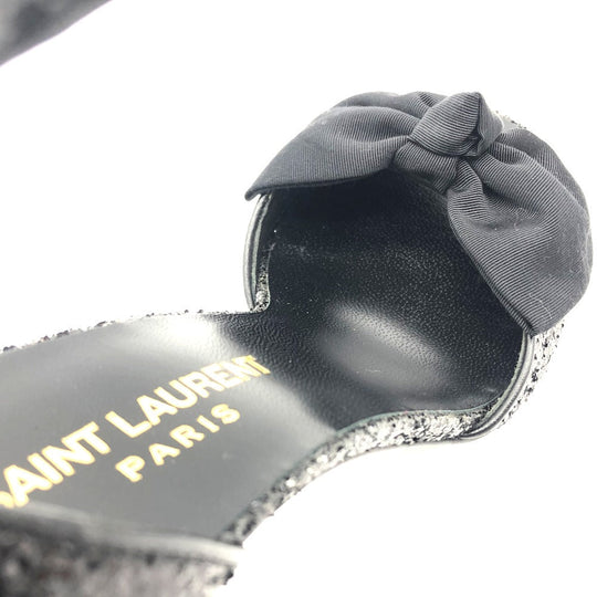 SAINT LAURENT PARIS pumps 438805 Glitter canvas black Ribbon motif Glitter Women 36 Used Authentic