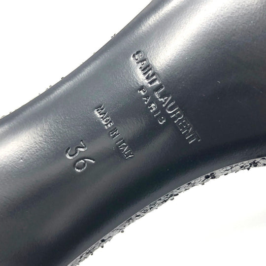 SAINT LAURENT PARIS pumps 438805 Glitter canvas black Ribbon motif Glitter Women 36 Used Authentic