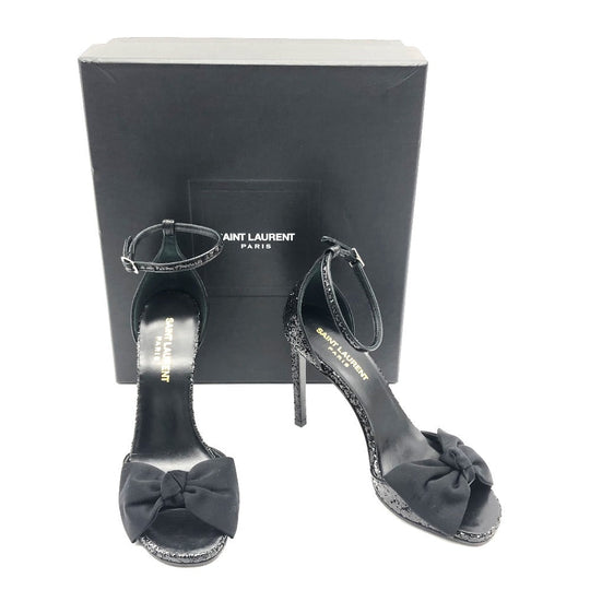 SAINT LAURENT PARIS pumps 438805 Glitter canvas black Ribbon motif Glitter Women 36 Used Authentic