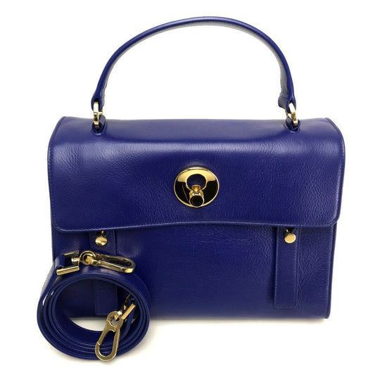 SAINT LAURENT PARIS Handbag leather blue MUSE TWO Women Used Authentic