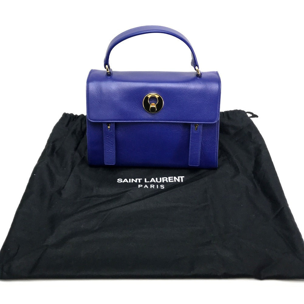 SAINT LAURENT PARIS Handbag leather blue MUSE TWO Women Used Authentic