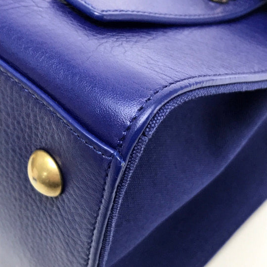 SAINT LAURENT PARIS Handbag leather blue MUSE TWO Women Used Authentic
