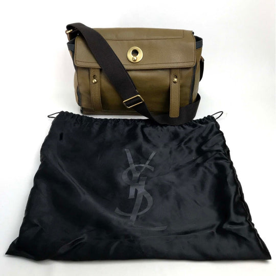 YVES SAINT LAURENT Shoulder Bag 265707 Canvas / leather Brown Muse toe Sling bag Women Used Authentic