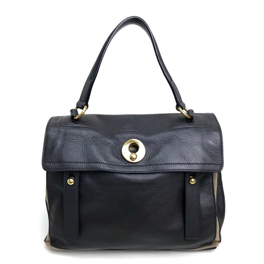 YVES SAINT LAURENT Handbag 229680 Canvas / leather dark gray x beige Muse toe one belt Women Used Authentic