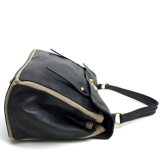 YVES SAINT LAURENT Handbag 229680 Canvas / leather dark gray x beige Muse toe one belt Women Used Authentic
