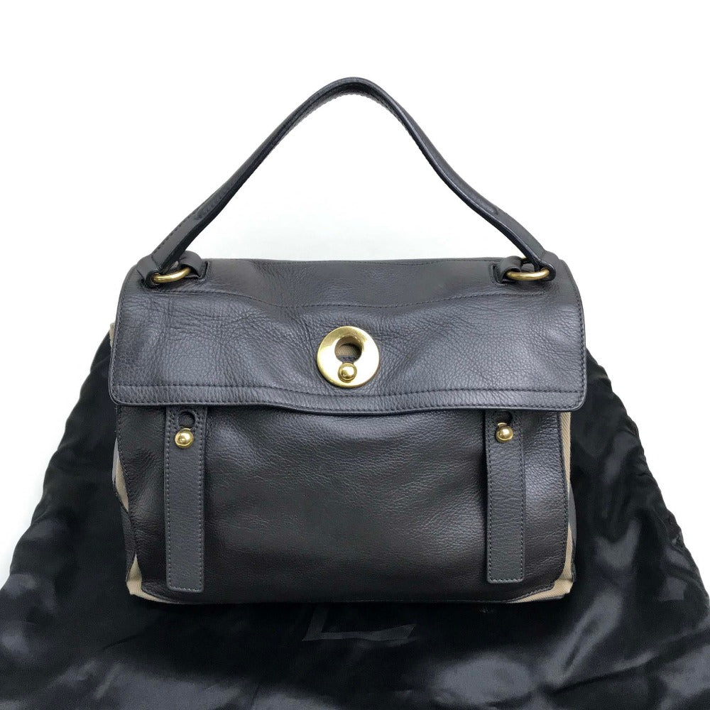 YVES SAINT LAURENT Handbag 229680 Canvas / leather dark gray x beige Muse toe one belt Women Used Authentic