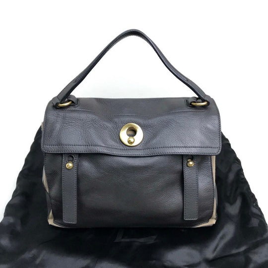 YVES SAINT LAURENT Handbag 229680 Canvas / leather dark gray x beige Muse toe one belt Women Used Authentic