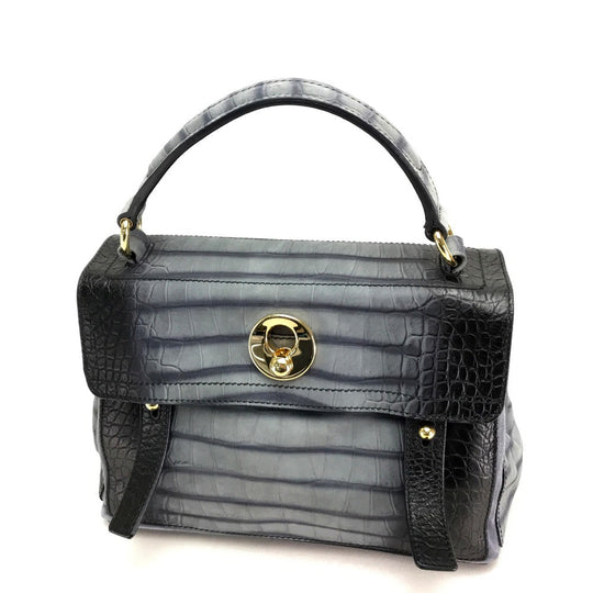 YVES SAINT LAURENT Handbag Nubuck, suede, crocodile embossed Nubuck Gray type Muse toe Women Used Authentic