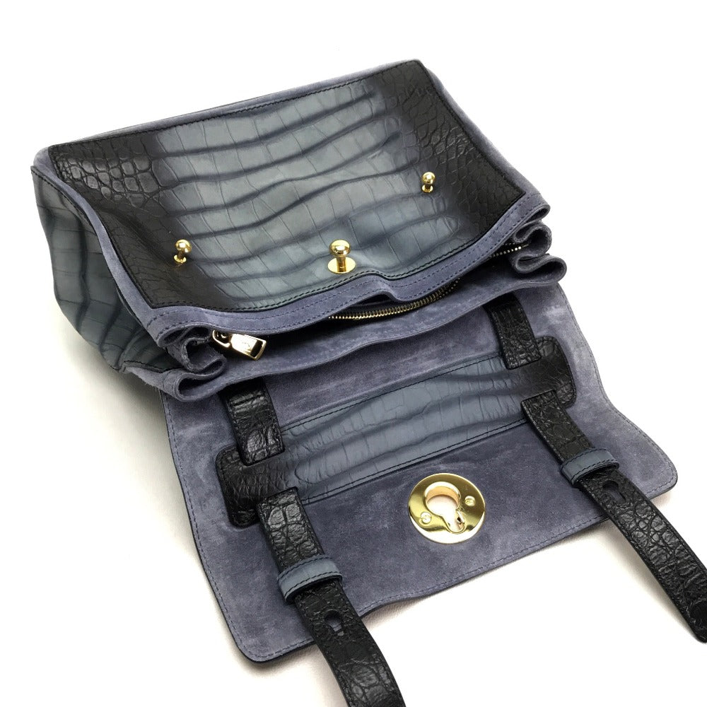 YVES SAINT LAURENT Handbag Nubuck, suede, crocodile embossed Nubuck Gray type Muse toe Women Used Authentic