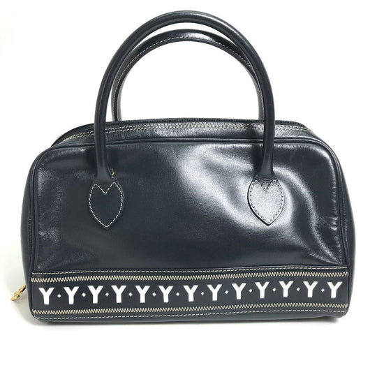 YVES SAINT LAURENT Handbag Calf leather Black x white Y motif Women Used Authentic