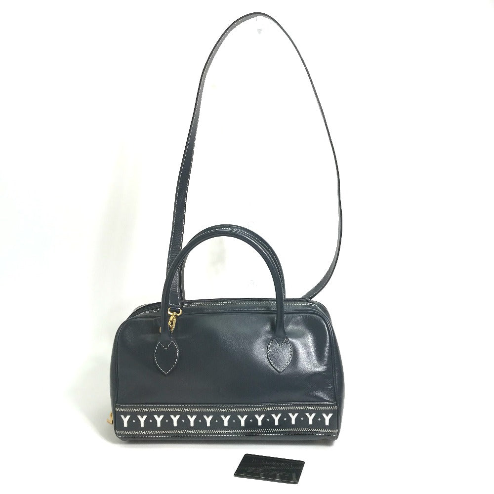 YVES SAINT LAURENT Handbag Calf leather Black x white Y motif Women Used Authentic