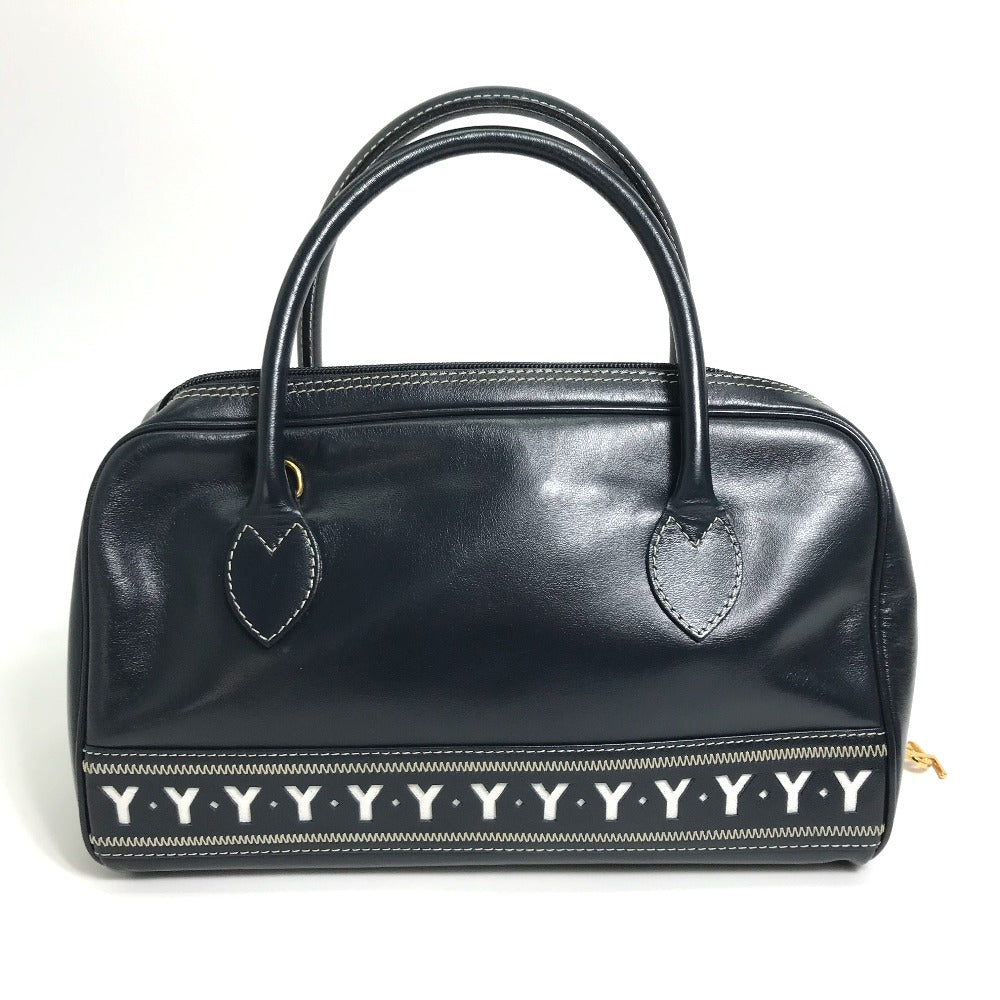YVES SAINT LAURENT Handbag Calf leather Black x white Y motif Women Used Authentic