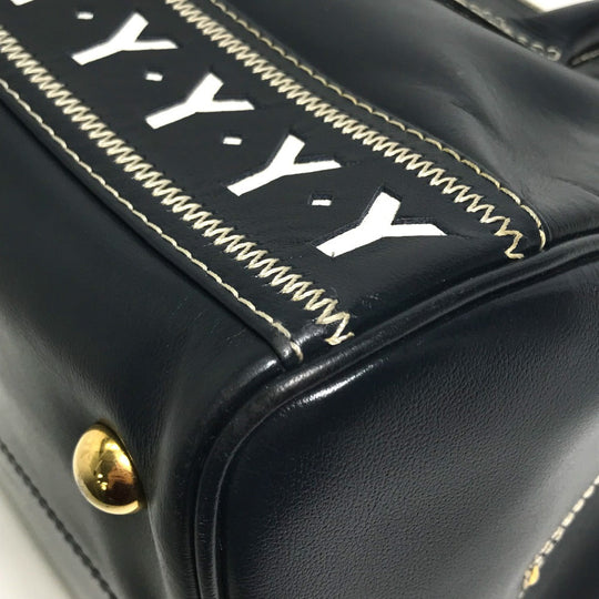 YVES SAINT LAURENT Handbag Calf leather Black x white Y motif Women Used Authentic