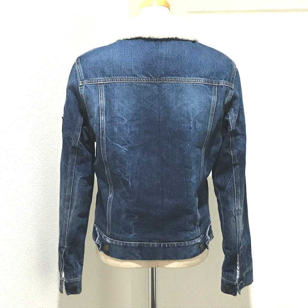 SAINT LAURENT PARIS Denim Jacket 483202 YZ883 cotton Denim blue x white logo Monogram maxi patch Women XS Used Authentic