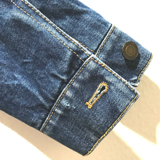 SAINT LAURENT PARIS Denim Jacket 483202 YZ883 cotton Denim blue x white logo Monogram maxi patch Women XS Used Authentic