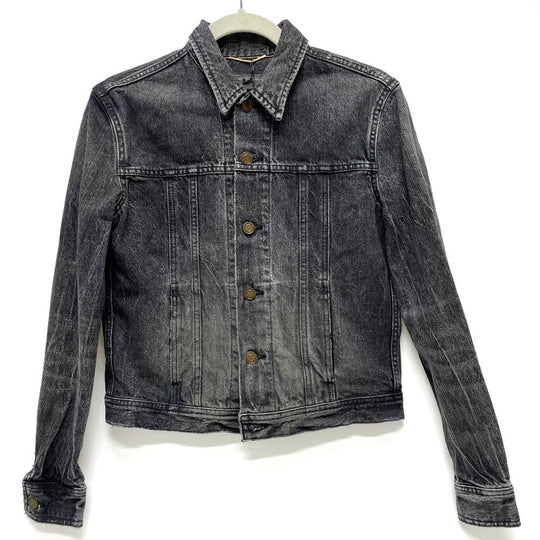 SAINT LAURENT PARIS Denim Jacket 484738 Cotton denim black Heart emblem Logo button Women S Used Authentic