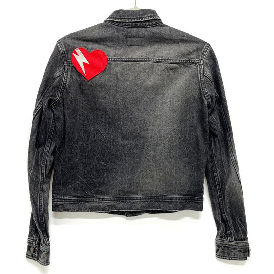 SAINT LAURENT PARIS Denim Jacket 484738 Cotton denim black Heart emblem Logo button Women S Used Authentic