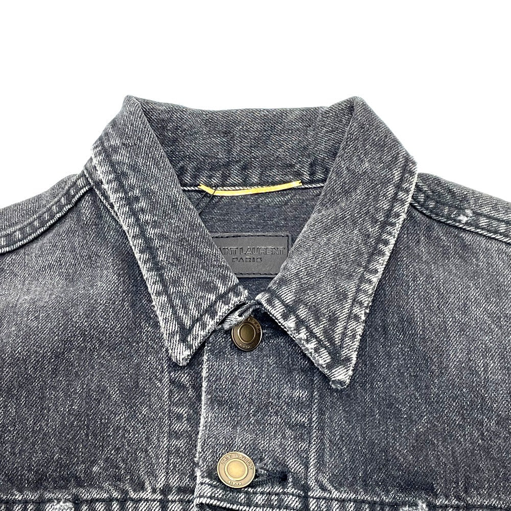 SAINT LAURENT PARIS Denim Jacket 484738 Cotton denim black Heart emblem Logo button Women S Used Authentic