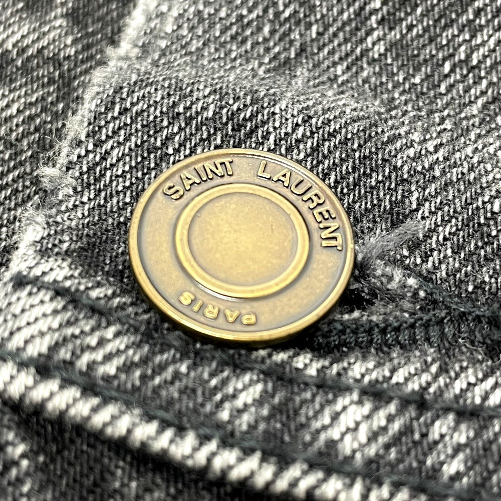 SAINT LAURENT PARIS Denim Jacket 484738 Cotton denim black Heart emblem Logo button Women S Used Authentic