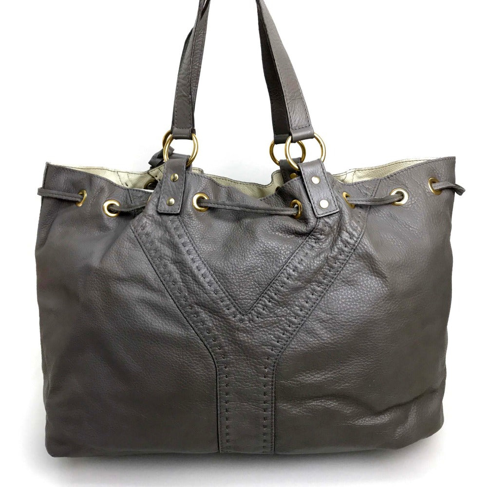 YVES SAINT LAURENT Tote Bag leather Charcoal gray type reversible sack double Women Used Authentic