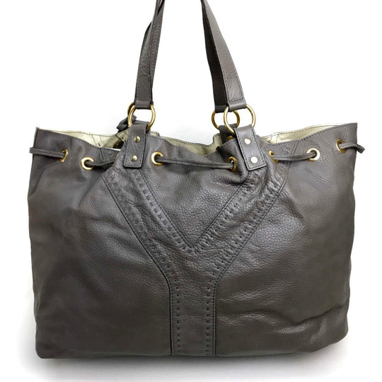 YVES SAINT LAURENT Tote Bag leather Charcoal gray type reversible sack double Women Used Authentic