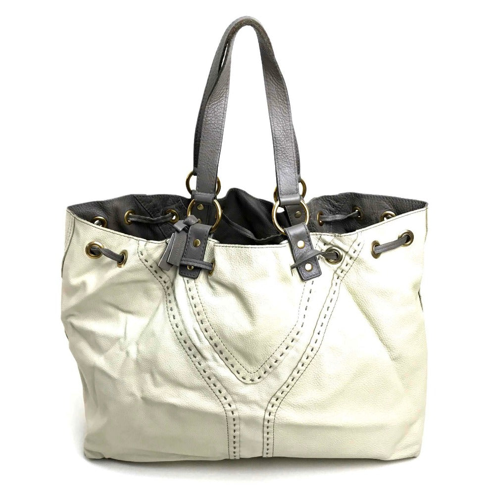 YVES SAINT LAURENT Tote Bag leather Charcoal gray type reversible sack double Women Used Authentic