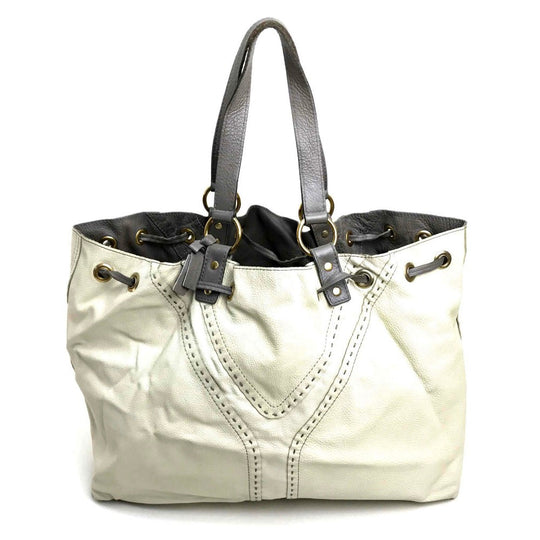 YVES SAINT LAURENT Tote Bag leather Charcoal gray type reversible sack double Women Used Authentic