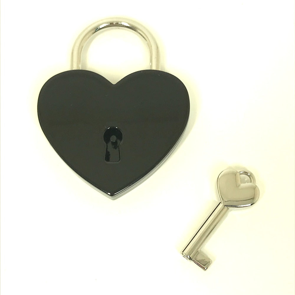 SAINT LAURENT PARIS Key ring metal black Key padlock logo heart Women Used Authentic