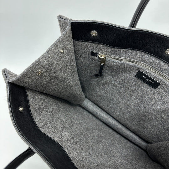 SAINT LAURENT PARIS Tote Bag 632539 Felt / leather gray Shoulder Bag RIVE GAUCHE Women Used Authentic