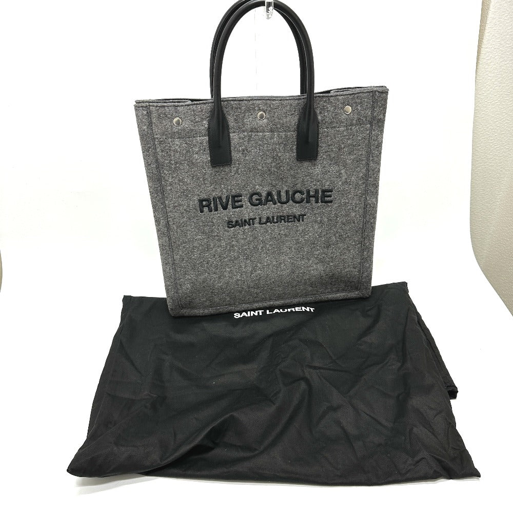 SAINT LAURENT PARIS Tote Bag 632539 Felt / leather gray Shoulder Bag RIVE GAUCHE Women Used Authentic