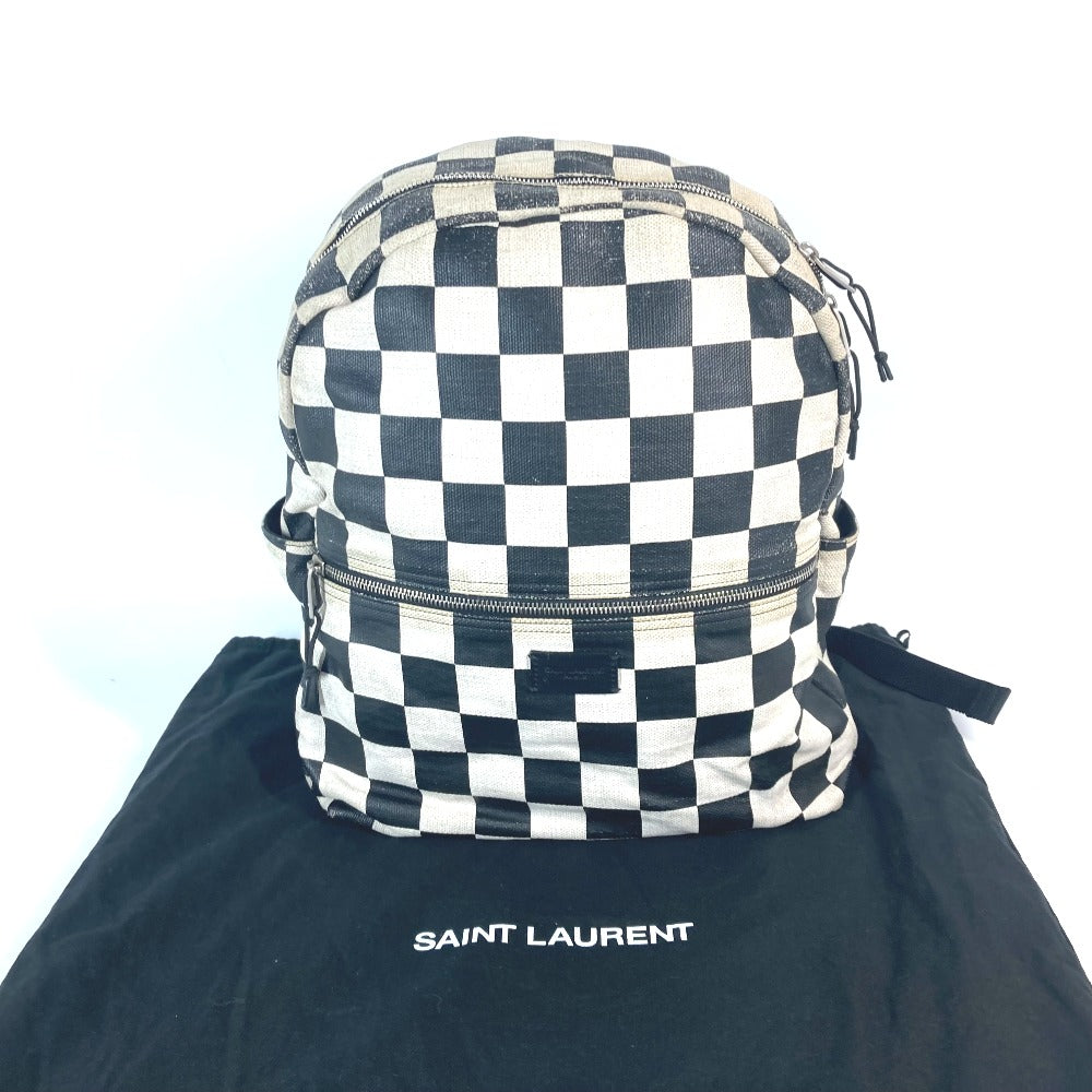 SAINT LAURENT PARIS Backpack 609109 Leather / coated canvas beige Grid pattern mens Used Authentic