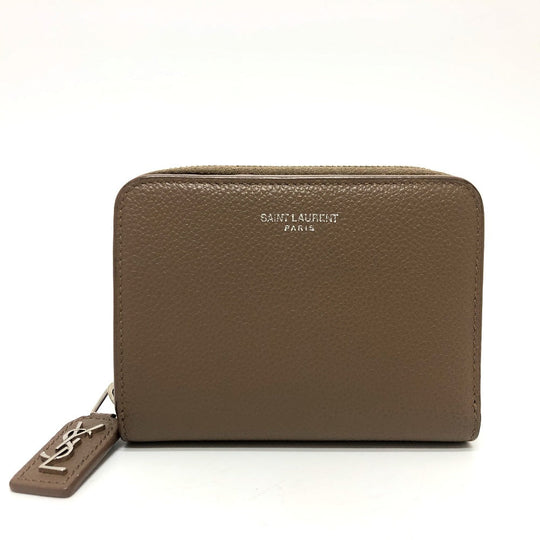SAINT LAURENT PARIS Folded wallet 668319 leather Brown logo Women Used Authentic