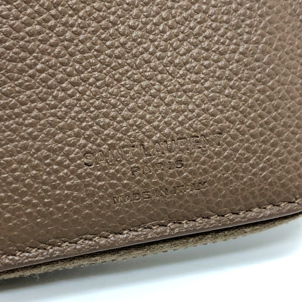SAINT LAURENT PARIS Folded wallet 668319 leather Brown logo Women Used Authentic